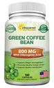 aSquared Nutrition Natural Green Coffee Bean Formula-180 Capsule-Max Strength GCA Antiossidante Cleanse per perdita di peso puro, 800mg per Pill-Chlorogenic Acid-1600mg Supplemento giornaliero, Bruciatore grasso sano
