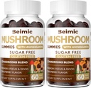 Mushroom Gummies - 10x Mushroom Supplement con Ashwagandha e Lions Mane (120 Chews) Nootropic Brain Supplement, Immune Support & Stress Relief (Pack of 2)