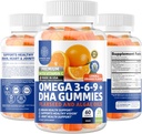 N1N Premium Omega 3 6 9 + DHA Gummies [Vegan, Plant Based] Cervello naturale, Immunità e Joint Health Support con vitamina C, 60 Gummies