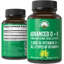 Vitamina D 2000 IU avanzata con tutti i 3 tipi di vitamina K D3 e vitamina K2, K1, MK-7 (MK7), integratori MK4. 60 Pillole di verdure piccole e facili da ingoiare (2000 IU)