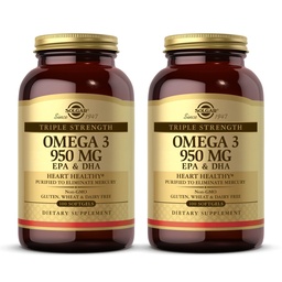 Solgar Triple Strength Omega 3 950 mg - 100 Softgels, Confezione da 2 - Supporta Joint & Skin Health - Non OGM, Gluten Free, Dairy Free - 200 Total Servings