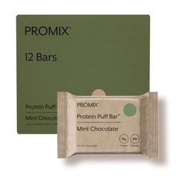 ProMix Nutrition Protein Puff Bars - Mint Chocolate- Marshmallow Crispy Treat - Great Tasting & Healthy On The Go Snack - High Protein & Low Calorie -Free From Gluten, Soy, & Corn - 12 Bar