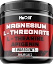 Magnesio L-Threonate, L-teanina, Apigenin Supplemento - 60 Capsule - Vantaggi impressionanti per la concentrazione, Confortevole mente e salute del cervello - 10% Magnesio Elementale