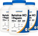 Nutricost Betaine HCl + Pepsin 790mg, 240 capsule, 3 bottiglie (720 capsule)