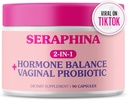 Seraphina Vaginal Probiotics 2-in-1 per le donne + equilibrio dell'ormone - 90 Capsule Cura Femminile Completa, PMS & Urinary Tract Health, Miscela Prebiotica, 10 miliardi di CFU, 6 Strains (90 Conte (Pack of 1))