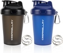 Bottiglie di Shaker 2 Pack per miscele di proteine, Bottiglia di Shaker di proteine 17 oz con manico, Tazze di Shaker Gym con sfera di miscelazione per pre allenamento, BPA-Free & Lavastoviglie Safe (nero, blu)