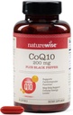 NatureWise CoQ10 200mg + Black Pepper Softgels - Coenzima ad alto assorbimento Q10 + Pepe Nero - Antiossidante per la salute del cuore + Energia cellulare - Vegan, Non-GMO, Gluten-Free - 90 Count[90-Day Supply]