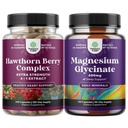 Natures Craft Bundle of Extra Strength Hawthorn Berry Capsule - Estratto di digestione e supplemento di salute del cuore e Pure Magnesium Glycinate 400mg Per servire per il sonno del mood e relax