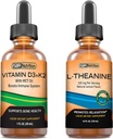 SBR Nutrizione D3+K2 e L-teanina Bundle Vitamina D3K2 (MK7) Gocce liquide, Menta piperita, 1oz | L theanine 225mg Gocce liquide, 2oz | per adulti e bambini | Non OGM, Senza glutine