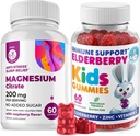 Gummie di sambuco per bambini e magnesio 200 mg Gummies Zucchero-Free - Sistema Immune sano Booster e supporto sanitario con Estratto di samburi con Magnesio Calmo Chews per bambini e adulti Senza zucchero