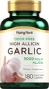 Piping Rock Odorless Aglio Pillole con Alta Allicin | 180 Caplets | Odor Free | Vegetariano, Non OGM, Gluten Free