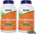 NOW Foods Cordyceps 750mg 200 Veg Caps - Organic Cordycep Sinensis Mycelium Mushroom in Capsule Non Organici - Vegan, Non OGM