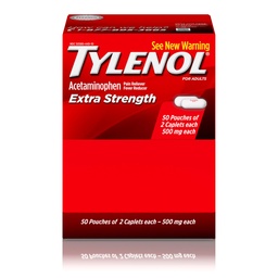 Capelli di acetaminofene ad alta resistenza Tylenol, 500 mg, Riduttore di dolore e febbre per mal di testa, Backache, Toothache, Crampe mestruali & Dolore, Imballaggio di viaggio, 2-Caplet Pouches, 50 Conte