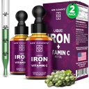 [2 Pack] Supplemento di ferro liquido con vitamina C – 18mg di ferro & 50mg di vitamina C per il supporto dell'anemia – Gocce di sangue per le donne e gli uomini – assorbimento rapido, aumenta l'energia e l'immunità – Vegan, non OGM