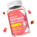 Gummie di collagene per donne uomini, donne oltre 50, Peptidi di collagene Tipo di proteina I,II,III,V,X con vitamina C della cheatina della biotina A D E B12 K2 per unghie dei capelli della pelle Energia immunità 60 Gummie aromatizzate alla fragola