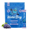 Waterboy Weekend Recovery | 3,187mg Electrolyte Powder Packets | Ginger + L-Theanine + Vitamine | No Sugar, All Natural, Gluten Free | 24 Drink Stick Mixs (Grape)