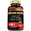 6in1 Estratto di pepe di Cayenne capsule con radice di curcumina organica, pepe nero e altro ancora - Sistema di digestione di sostegno, salute del cuore, funzione di immunità - 210 capsule
