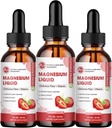 (3 Pack) Gocce di glicinato di magnesio, Liquido di magnesio ad alto assorbimento con bromelaina, Vitamina B6 C D, Integratore di magnesio per bambini e adulti, Supporto per la notte e il muscolo, Sapore di fragola