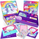 Kit di scrittura della lettera di un unicorno della cancelleria originale - 45-Piece Multi-Color Paper & Sticker Set con scatola di stoccaggio viola - Cancelleria & Letter Paper per le ragazze