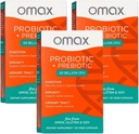 Omax3 Prebiotici & Probiotic 50 miliardi di CFU + Chicory Inulina, 10 Strain, Ridurre Bloating, Digestione, SIBO, Gut Leaky, pH vaginale, Acidophilus, Vegan, Dairy Free, Gluten Free, Blister Confezionati (2 Confezione)