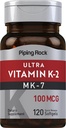 Piping Rock Vitamin K2 MK7 | 100 mcg | 120 Softgels | Non OGM, Gluten Free Supplement