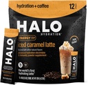HALO Iced Caramel Latte - Polvere di bevanda energetica – Miscela di caffè sano per l'idratazione con elettroliti, caffeina, vitamine e minerali - 20 Calorie - Keto e Calorie basse - 1 x 12 Sticks