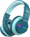 iClever BTH12 bambini cuffie Bluetooth, luci LED colorate cuffie wireless per bambini,74/85dBA Volume sicuro,85H tempo di riproduzione,Bluetooth 5.2,Over cuffie cuffie microfono incorporato per iPad / Tablet / aereo, grigio