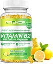 Vitamina B2 Gummies per adulti e bambini - Riboflavin 400mg Supplemento con Magnesium Glycinate & CoQ10, Support Migraine Relief & Nervous System, Boost Energy, Sugar Free Vegan B2 Gummies Lemon Flavor