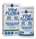 Vital Planet - Vital Flora Supporto Immune Probiotico, 60 miliardi di CFU, 60 Diverse Strains, 7 Organic Mushroom Supplement Blend with Prebiotics, Shelf Stable Digestive Health Probiotics 30 Capsule