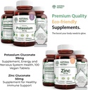 Gluconato naturale Nutra Potassium 99 mg e Zinc Gluconate 50 mg Integratori Aiuta a mantenere il livello di immunità e di energia, senza glutine, essenziale per la buona salute.