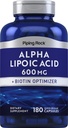 Piping Rock Alpha Lipoic Acid 600mg | 180 capsule | Plus Biotin Optimizer | ALA Supplement | Non-GMO, Gluten Free
