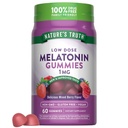 Verità della natura Melatonina Gummies | 1mg | 60 Count | Pomegranate Cherry Flavor | Vegan, Non OGM & Gluten