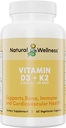 Vitamina D3 + K2 – Alta potenza Vitamina D3 2500 IU & K2 MK-7 45 mcg – Supporta la forza di ossa, la salute del cuore, l'immunità e il metabolismo - Integratore vegano naturale all-in-One, 90 capsule