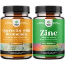 Bundle di quercetina pura con supplemento Bromelain + 500mg capsule per supporto immunitario &amp; respirazione e zinco 50mg - Migliorare la pelle e le unghie dei capelli - Facile da ingoiare Potenti compresse giornaliere per gli adulti