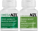 Omega-3 Natural Joint Relief Supplement Natural Muscle Support, Green-Lipped Mussel olio Joint Support, No Fishy Aftertaste, 60 Softgels Plus una bottiglia di Super Greens 30 capsule
