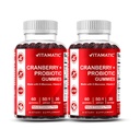 Vitamatic 2 Pack Vegan Cranberry Gummies con D-Mannose, Probiotic & Vitamina C per la salute del tratto urinario femminile - 25000mg Equivalent Per Serving (da 50:1 Extract 500 mg) - 60 Count