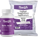 NewLife Naturals Boric Acid Vaginal Suppositories 600mg (60 Pack) con 28 Applicatori - per pH Balance, Salute Femminile e Benessere Intimo - Made in USA