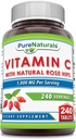 Pure Naturals Vitamin C con Rose HIPS 1000 mg Per Servings | 240 compresse Supplemento | Non OGM | Gluten Free | Made in USA