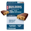CLIF BUILDERS + Caffeina Protein Bars - Chocolate Chip Cookie Dough Flavor - 20g Plant Based Protein - Gluten Free - Non-GMO - Low Glycemic - No Artificial Sweeteners - 2.4 oz. (12 Confezione)