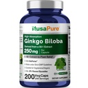 NusaPure Ginkgo Biloba 50:1 Estratto, 250 mg Equivalente a 12.500 mg per Veggie Caps 200 capsule (Vegetarian, Non OGM, Vegan) Bioperine