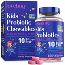 LOVEBUG Probiotici per bambini – Chewables probiotici con fibra prebiotica per età 4+, supplemento Gut Health & Digestive Support per bambini giornalieri, aroma di bacca senza zucchero, 60 conte