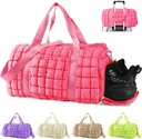 Borsa da palestra trapuntata per le donne, borsa per il viaggio con scarpe scomparto, borsa per il weekend del polsino per la notte Carry su borsa con maniche di carrello per aeroplani, articolo personale Sports Duffel Dance Bag (Pink)