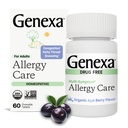 Cura dell'allergia Genexa | Droghe gratuite, Allergia non dolorosa & Rimedio decongestante per gli adulti | Vegan & Non OGM | Rilievo dell'allergia omeopatica Made Clean | Organic Acai Berry Flavor | 60 Tablet masticabili