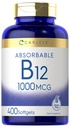 Carlyle Vitamina B12 1000 mcg Assorbibile | 400 Softgels | Non OGM e Gluten Supplemento gratuito