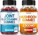 Glucosamina Chondroitin (60 Conte) Integratori Congiunti per Uomini e Donne - Delizioso Raspberry Flavor e funghi 10 in 1 miscela (120 Gummies) Focus & Brain Mushroom Supplement - Vegan & USA Made