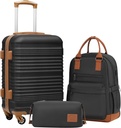 Set di bagagli Coolife 3 pezzi Bagaglio su valigia Hardside Bag con ruote TSA Lock Spinner (nero, set 3 pezzi (BP/TB/20))