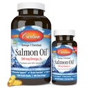 Carlson - Norvegese Salmon Oil, 500 mg Omega-3s, Norvegese Salmon Oil Supplement, Wild Caught Omega 3 Salmon Oil Capsule, Sostenibilmente Source, Cervello, Cuore e Joint Health, 180+50 Softgels