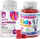 Gummie di sambuco per bambini e magnesio 200 mg Gummies Zucchero-Free - Sistema Immune sano Booster e supporto sanitario con Estratto di samburi con Magnesio Calmo Chews per bambini e adulti Senza zucchero