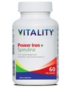 VITALITY Power Iron + Spirulina | 45mg Iron | Blood Builder | Iron Deficiency Support | Vegan | Tutto Natural Supplement | Gentle on Stomach | Capsules... (60 Count (Pack of 1))