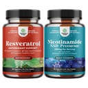 Integratore di resveratrolo giovanile trans con attivatore AMPK per la salute cellulare e la vitalità e vitamina B3 Niacinamide Mitocondrial Energy & Potent Skin - Niacin Flush Free Nicotinamide 500mg